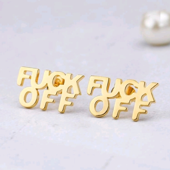 Jewelry - ✨️  F u c K OFF Gold Vintage Stainless Steel Letter Stud Earring ✨️